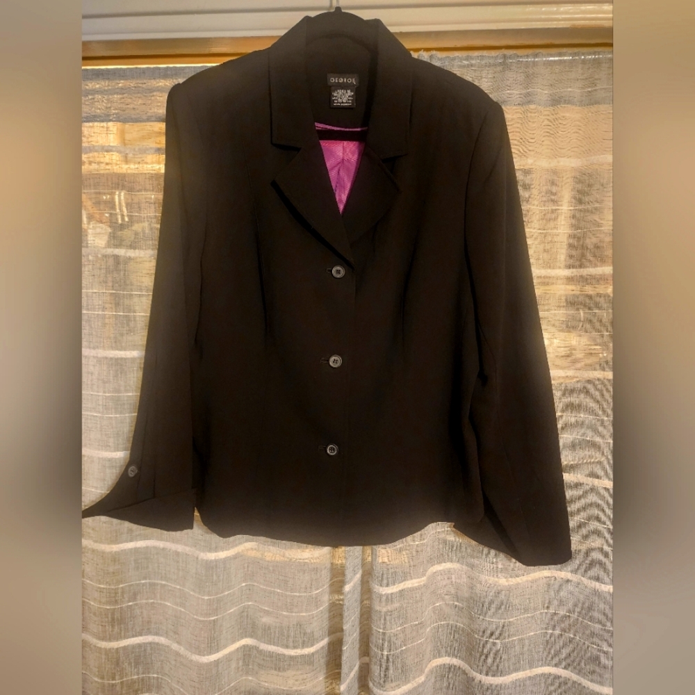 George Basic Women's Blazer Flax Linen Black w Flared Sleeves Sz 16